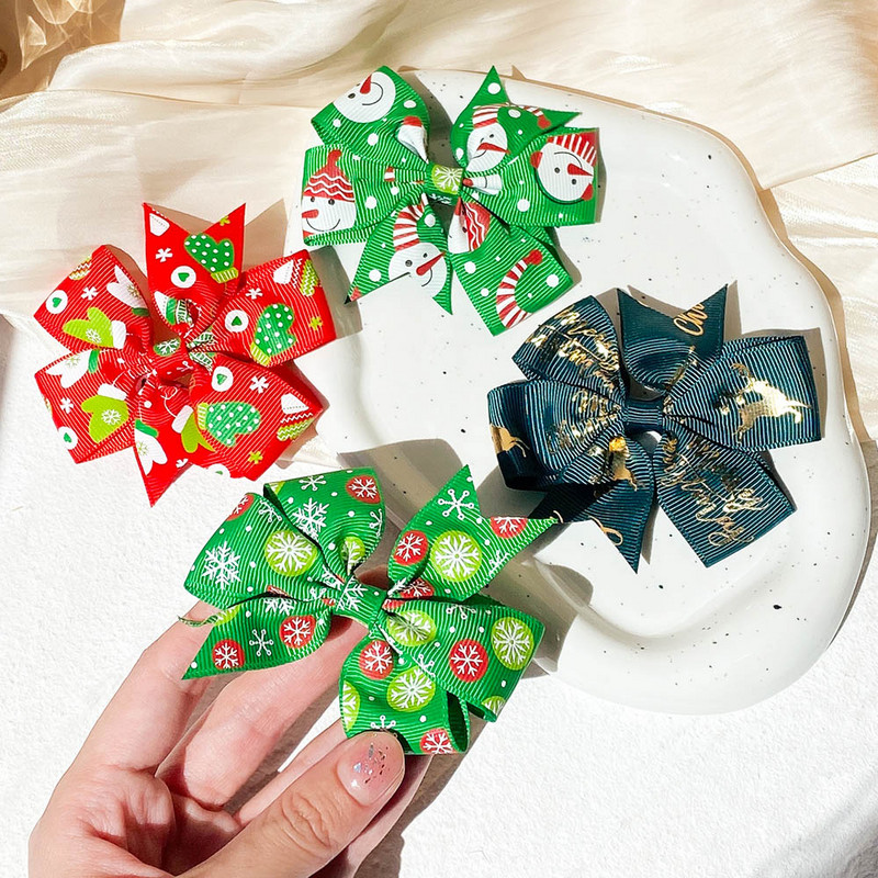 10 bucăți/set de decorațiuni de Crăciun funde agrafe de păr pentru copii, fete, moș Crăciun, agrafe cu papillon, accesorii pentru păr pentru bebeluși