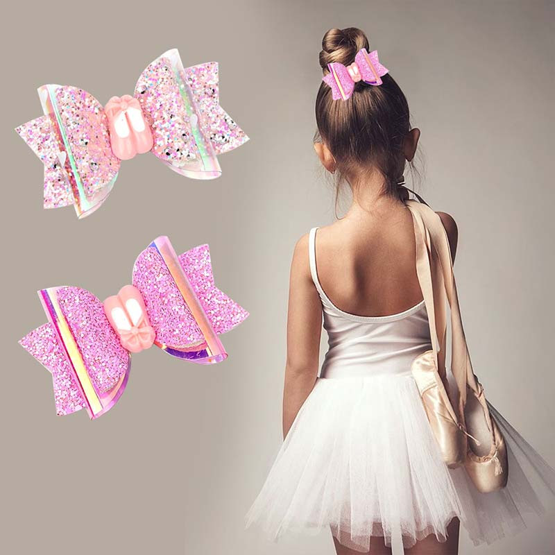 2Pcs/lot 3'' PINK svjetlucave mašne kopče za djevojčice Back to School dodaci za kosu Dance Party mašne Ukosnice za kosu za djecu