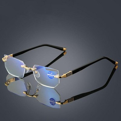 Trendy Metal Rimeless Reading Glasses Anti Blue Light High-end Frameless Presbyopic Glasses Men Women Diamond 1.5 2.5 3.0 1.0
