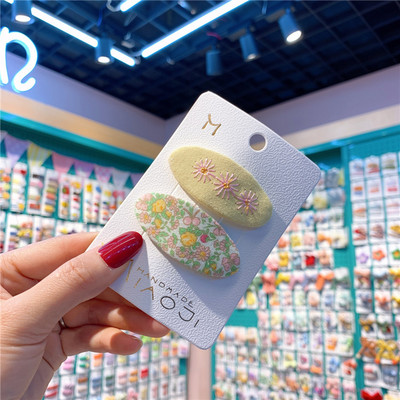 2 bucăți țesătură florală țesătură ovală BB pentru copii, drăguț și simplu, broderie cu flori, agrafe de păr pentru copii, 2 buc.