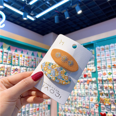 2 bucăți țesătură florală țesătură ovală BB pentru copii, drăguț și simplu, broderie cu flori, agrafe de păr pentru copii, 2 buc.