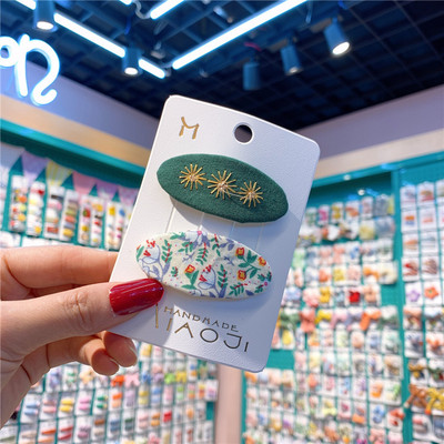 2 bucăți țesătură florală țesătură ovală BB pentru copii, drăguț și simplu, broderie cu flori, agrafe de păr pentru copii, 2 buc.