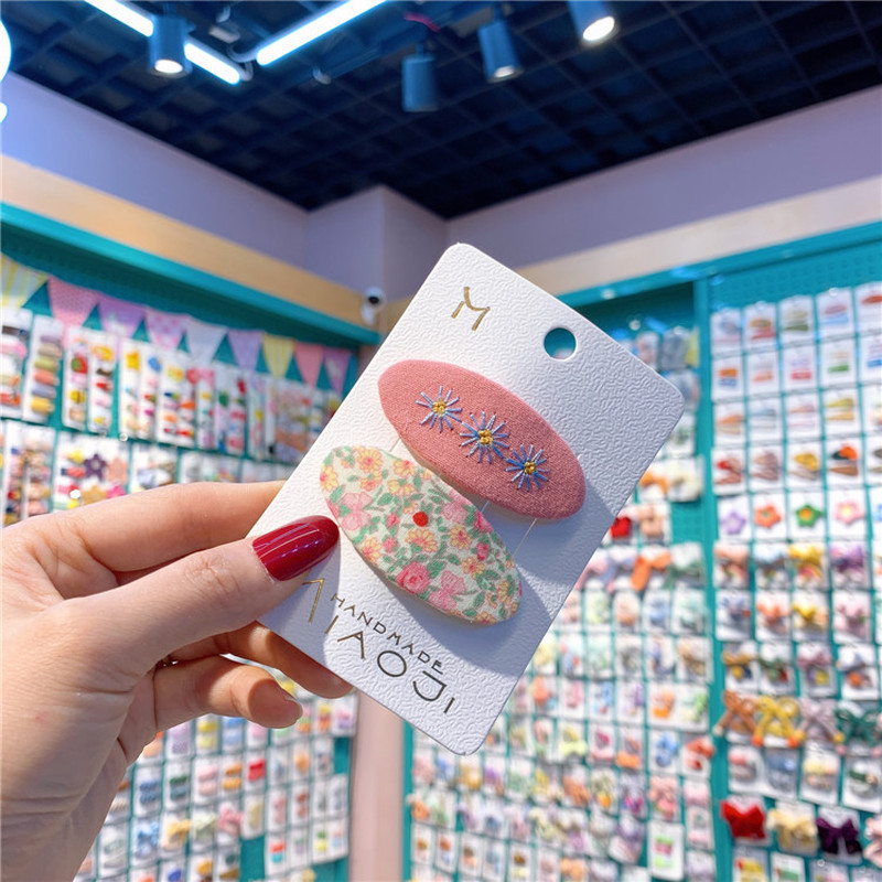 2 bucăți țesătură florală țesătură ovală BB pentru copii, drăguț și simplu, broderie cu flori, agrafe de păr pentru copii, 2 buc.