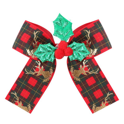 ncmama funde de păr de Crăciun agrafă de păr pentru fete, carouri bronzate, panglici grosgrain fundite ace de păr cu accesorii de Crăciun 1buc