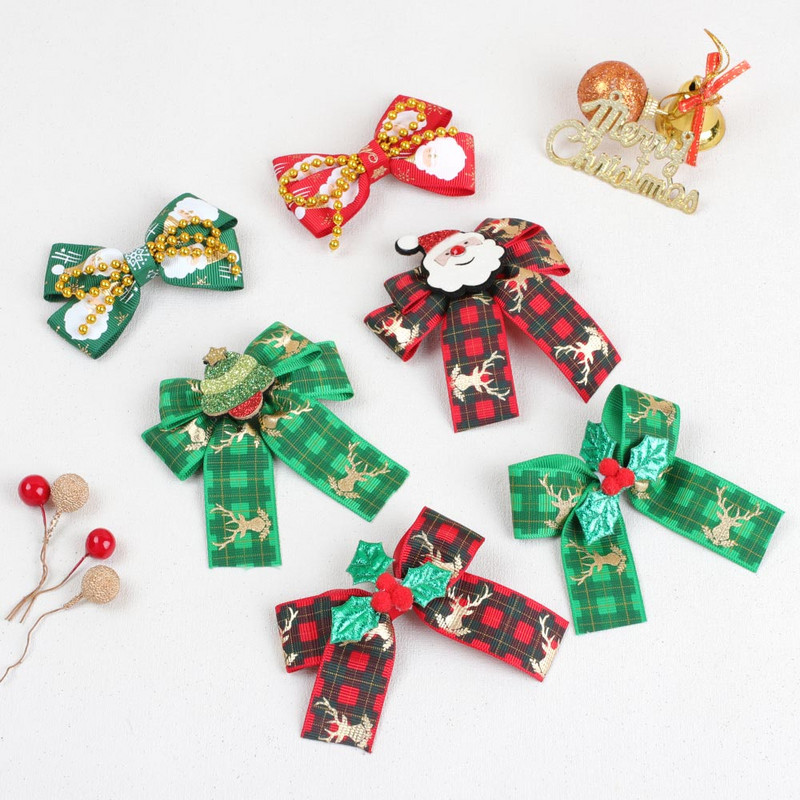 ncmama funde de păr de Crăciun agrafă de păr pentru fete, carouri bronzate, panglici grosgrain fundite ace de păr cu accesorii de Crăciun 1buc