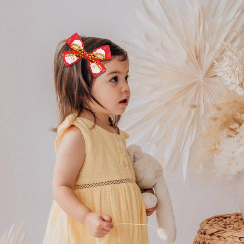 ncmama funde de păr de Crăciun agrafă de păr pentru fete, carouri bronzate, panglici grosgrain fundite ace de păr cu accesorii de Crăciun 1buc