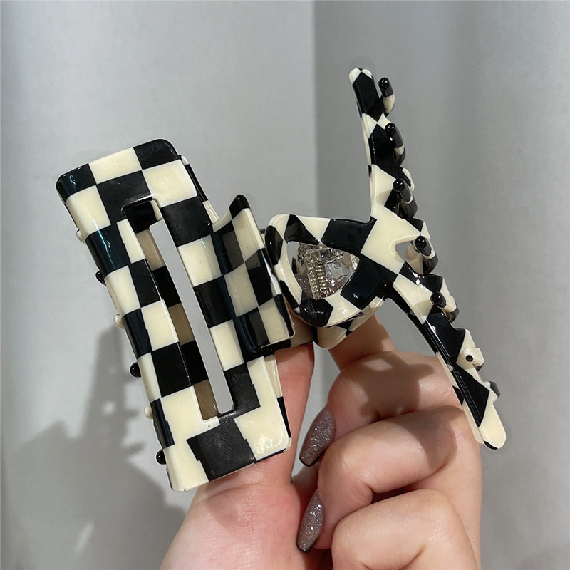 Ekskluzivne višestruke vintage šahovske kandže za kosu korejske elegantne ženske karirane kopče za morskog psa Ins ukosnice Dodaci za kosu