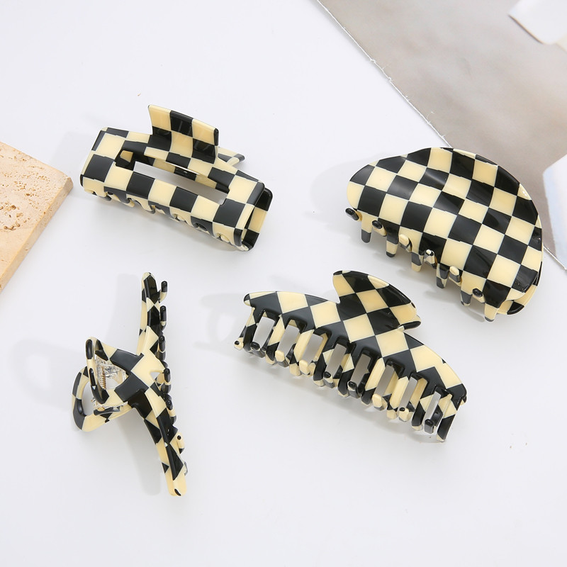 Ekskluzivne višestruke vintage šahovske kandže za kosu korejske elegantne ženske karirane kopče za morskog psa Ins ukosnice Dodaci za kosu