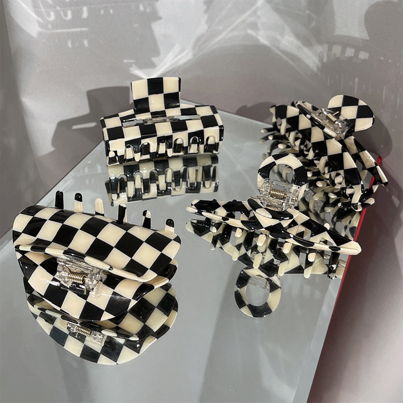Ekskluzivne višestruke vintage šahovske kandže za kosu korejske elegantne ženske karirane kopče za morskog psa Ins ukosnice Dodaci za kosu