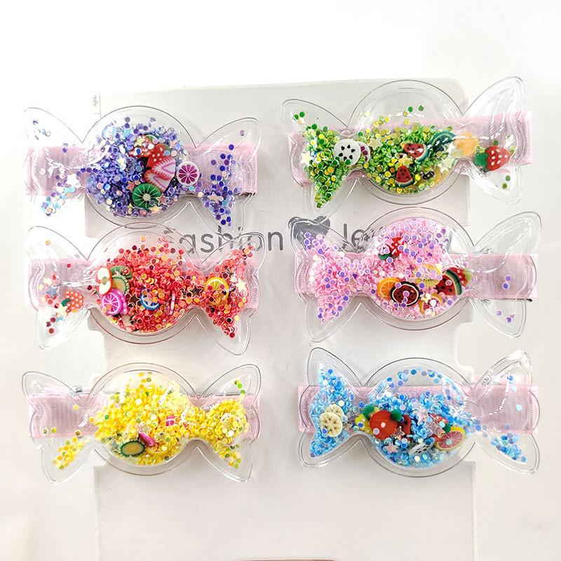 6gab Candy Caurspīdīgi Sequins Barrettes Spraudes Bērnu matu sprādzes Mazuļu matu sprādzes Galvassegas Meiteņu matu aksesuāri Bērnu galvassegas