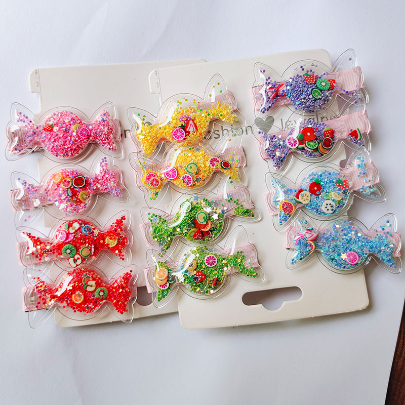 6gab Candy Caurspīdīgi Sequins Barrettes Spraudes Bērnu matu sprādzes Mazuļu matu sprādzes Galvassegas Meiteņu matu aksesuāri Bērnu galvassegas