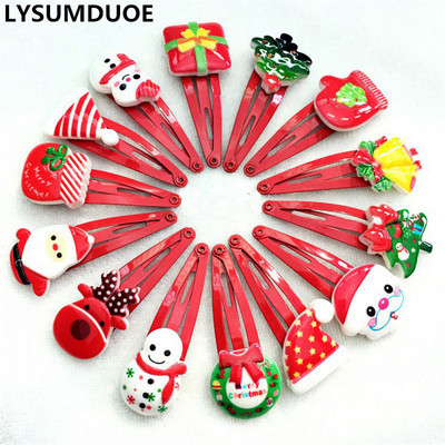 10 vnt. Mergaičių plaukų aksesuarai Kalėdiniai plaukų segtukai Kalėdų lanko derva animacinis filmas bb klipas Kalėdų Senelis Barrette gėlių plaukų segtukai vaikams