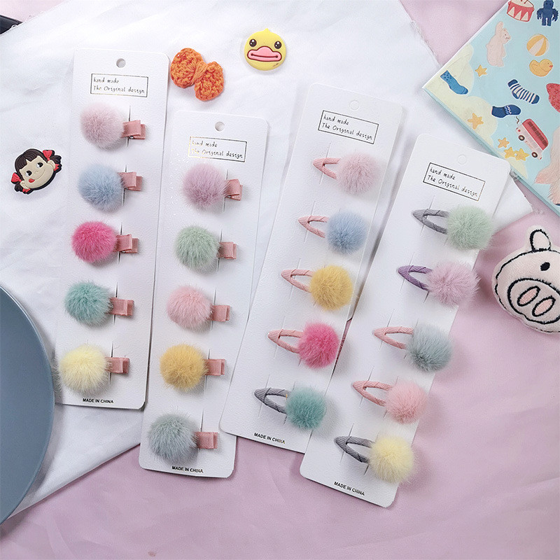5vnt/komplektas Baby Girls Pompon plaukų segtukai su mažu minkštu kailiuku Mini kamuoliukų griebtuvas Hairball Pom plaukų segtukai Vaikiški plaukų aksesuarai
