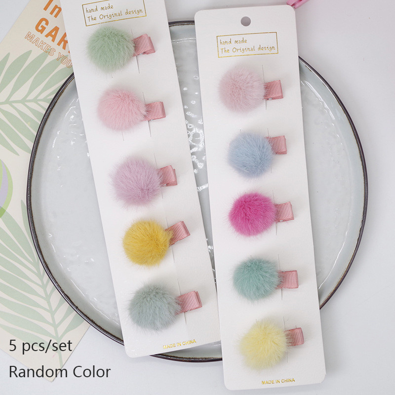 5vnt/komplektas Baby Girls Pompon plaukų segtukai su mažu minkštu kailiuku Mini kamuoliukų griebtuvas Hairball Pom plaukų segtukai Vaikiški plaukų aksesuarai