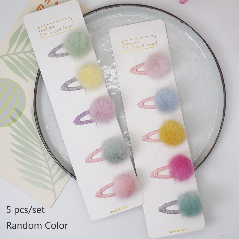 5vnt/komplektas Baby Girls Pompon plaukų segtukai su mažu minkštu kailiuku Mini kamuoliukų griebtuvas Hairball Pom plaukų segtukai Vaikiški plaukų aksesuarai
