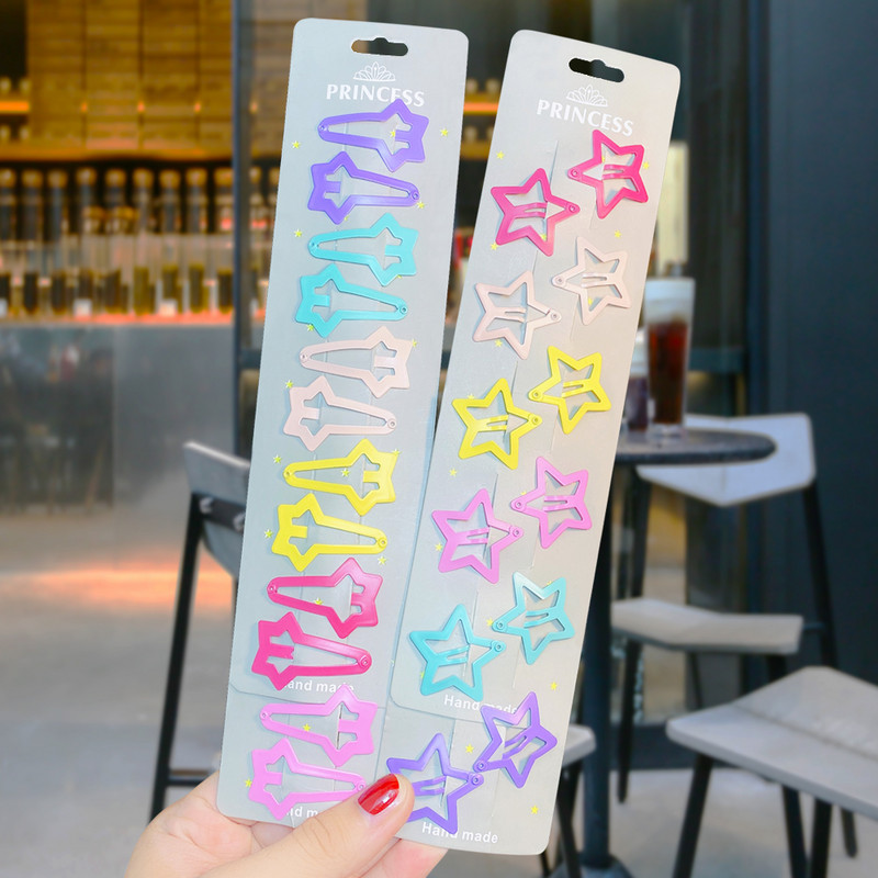 12 tk/komplekt Armsad värvilised geomeetrilised tähekujulised vesitilgakujulised juuksenõelad tüdrukutele armsad juuksekaunistused.