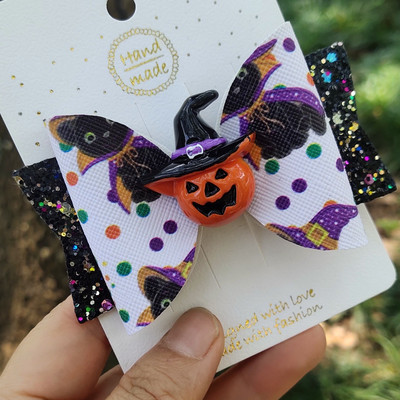 2021-es Halloween hajmasni lányoknak Pumpkin Pinwheel hajkapcsok Fejfedők Hajtűk Hajkiegészítők 3,5 hüvelykes MÉRET