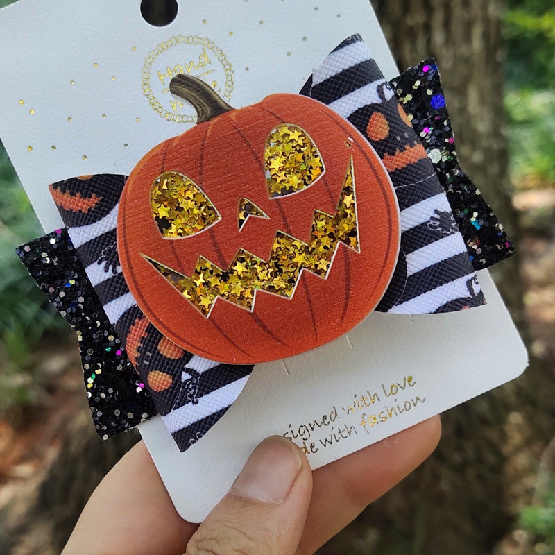 2021-es Halloween hajmasni lányoknak Pumpkin Pinwheel hajkapcsok Fejfedők Hajtűk Hajkiegészítők 3,5 hüvelykes MÉRET