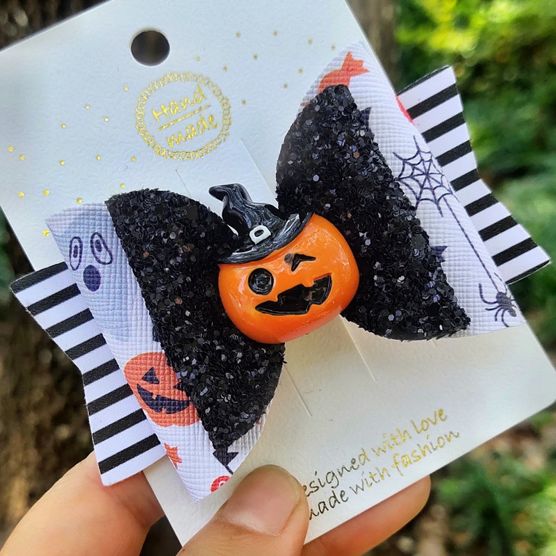 2021-es Halloween hajmasni lányoknak Pumpkin Pinwheel hajkapcsok Fejfedők Hajtűk Hajkiegészítők 3,5 hüvelykes MÉRET