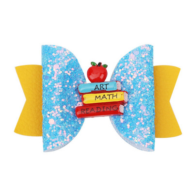 Επιστροφή στο σχολείο 3'' Glitter Bows Κλιπ μαλλιών για κορίτσια Barrettes μαλλιών γράμματα μολύβι Αξεσουάρ για τα μαλλιά Bowknot φουρκέτα Παιδικά καλύμματα κεφαλής
