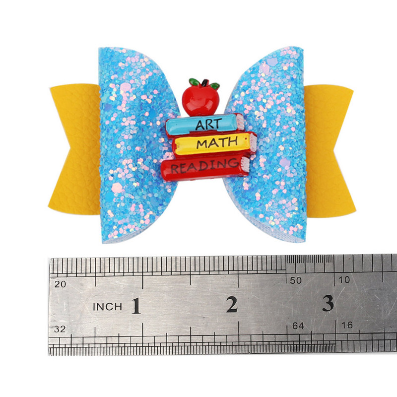 Επιστροφή στο σχολείο 3'' Glitter Bows Κλιπ μαλλιών για κορίτσια Barrettes μαλλιών γράμματα μολύβι Αξεσουάρ για τα μαλλιά Bowknot φουρκέτα Παιδικά καλύμματα κεφαλής