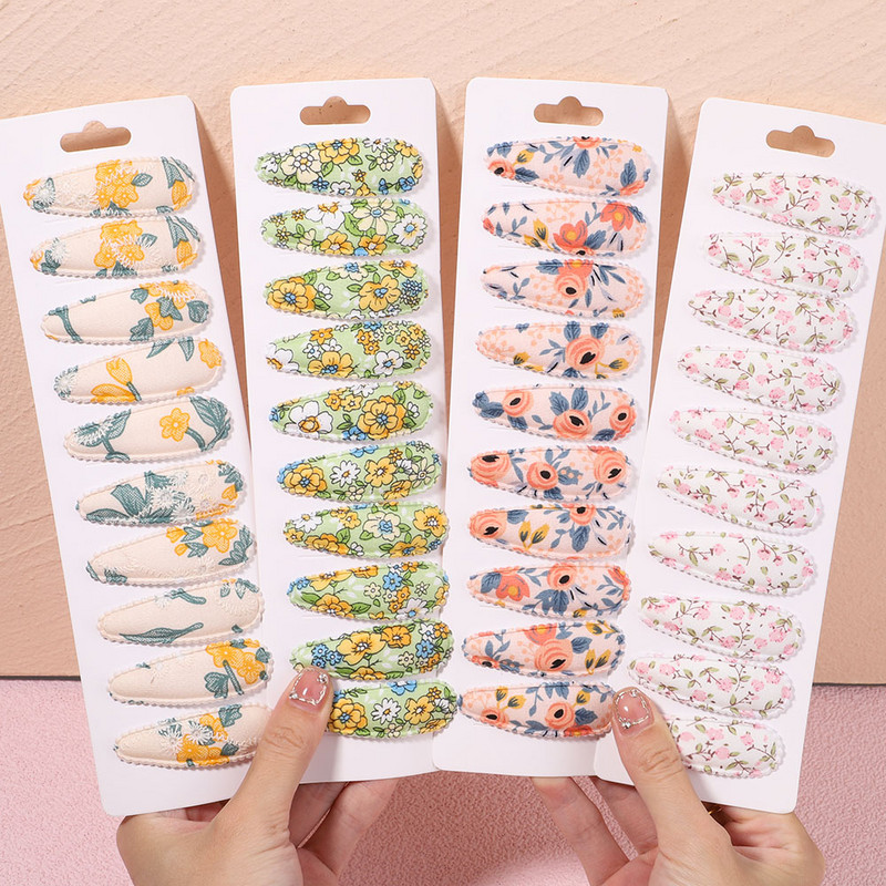 10db/szett édes virágmintás pattintható hajcsat gyerekeknek lányoknak vízcsepp alakú BB hajtűk csapok női divatos hajkiegészítők