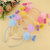 Candygirl slatka dvostruka pahuljasta traka za glavu jednobojna čipkana elastična pom pom uši Obruč za glavu za djevojčice Pokrivala za glavu Dodaci za kosu