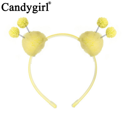 Candygirl slatka dvostruka pahuljasta traka za glavu jednobojna čipkana elastična pom pom uši Obruč za glavu za djevojčice Pokrivala za glavu Dodaci za kosu