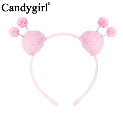 Candygirl slatka dvostruka pahuljasta traka za glavu jednobojna čipkana elastična pom pom uši Obruč za glavu za djevojčice Pokrivala za glavu Dodaci za kosu