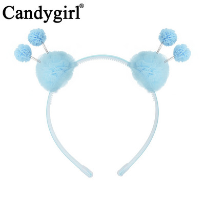 Candygirl slatka dvostruka pahuljasta traka za glavu jednobojna čipkana elastična pom pom uši Obruč za glavu za djevojčice Pokrivala za glavu Dodaci za kosu