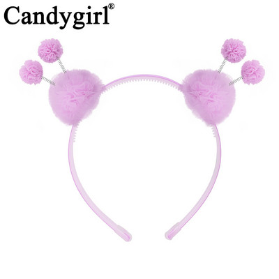 Candygirl slatka dvostruka pahuljasta traka za glavu jednobojna čipkana elastična pom pom uši Obruč za glavu za djevojčice Pokrivala za glavu Dodaci za kosu