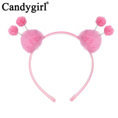 Candygirl slatka dvostruka pahuljasta traka za glavu jednobojna čipkana elastična pom pom uši Obruč za glavu za djevojčice Pokrivala za glavu Dodaci za kosu