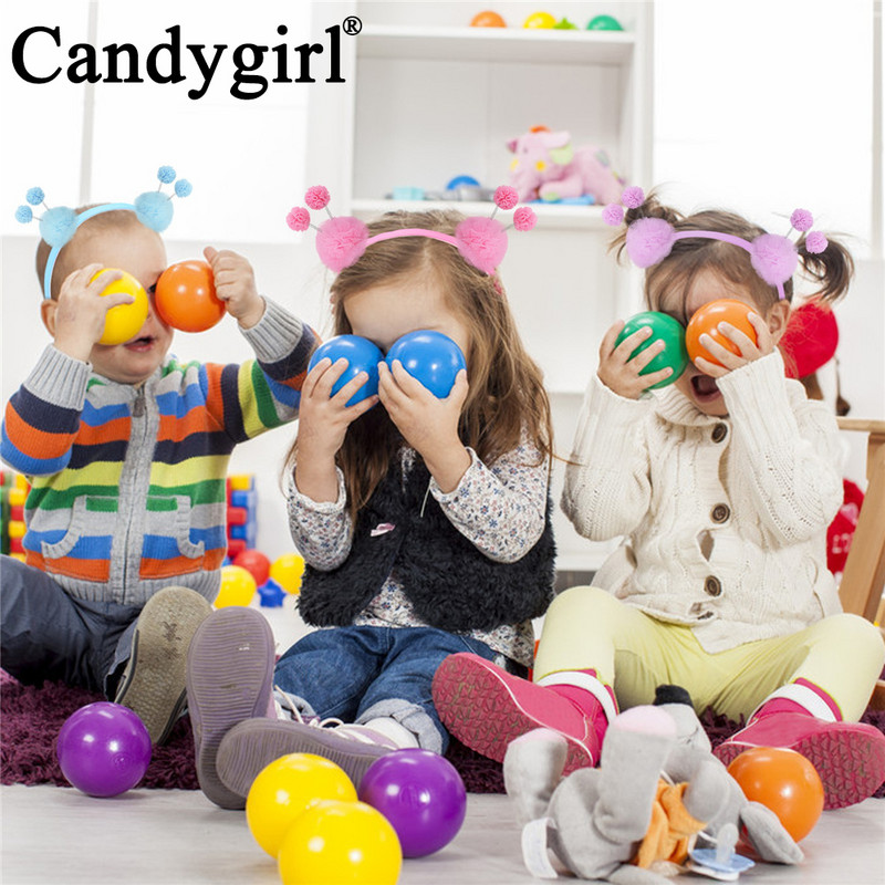 Candygirl slatka dvostruka pahuljasta traka za glavu jednobojna čipkana elastična pom pom uši Obruč za glavu za djevojčice Pokrivala za glavu Dodaci za kosu