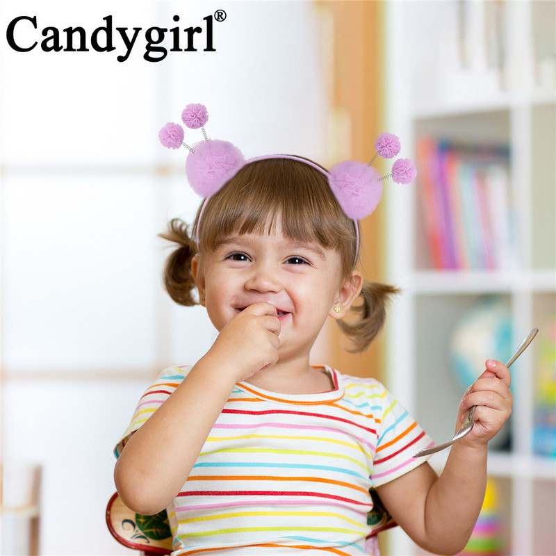 Candygirl slatka dvostruka pahuljasta traka za glavu jednobojna čipkana elastična pom pom uši Obruč za glavu za djevojčice Pokrivala za glavu Dodaci za kosu