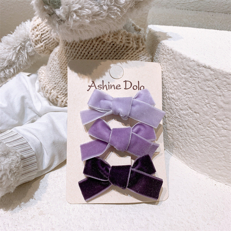 3 gab. Rudens un ziemas jauns modes Sweet Girl Princess Duckbill Clip Bērnu Vienkāršs samta loks matadata matu aksesuāri