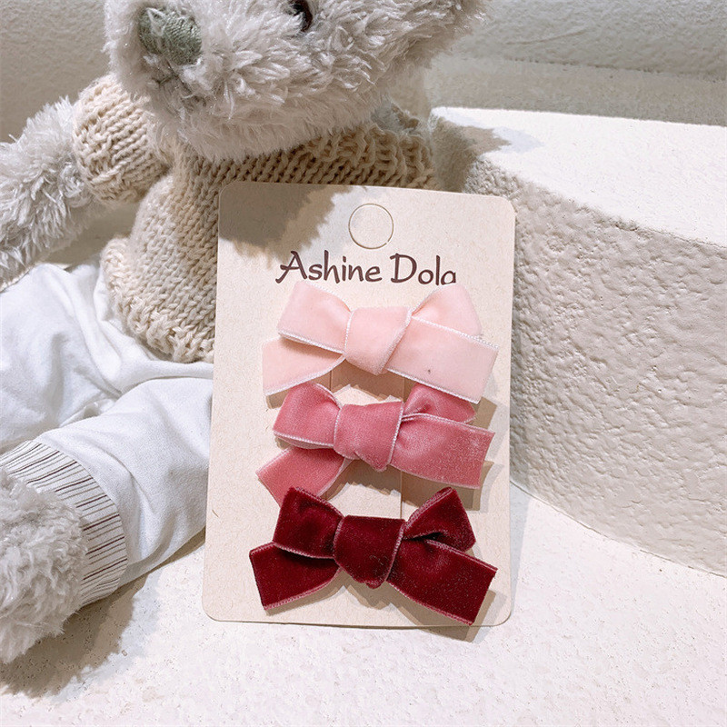 3 gab. Rudens un ziemas jauns modes Sweet Girl Princess Duckbill Clip Bērnu Vienkāršs samta loks matadata matu aksesuāri