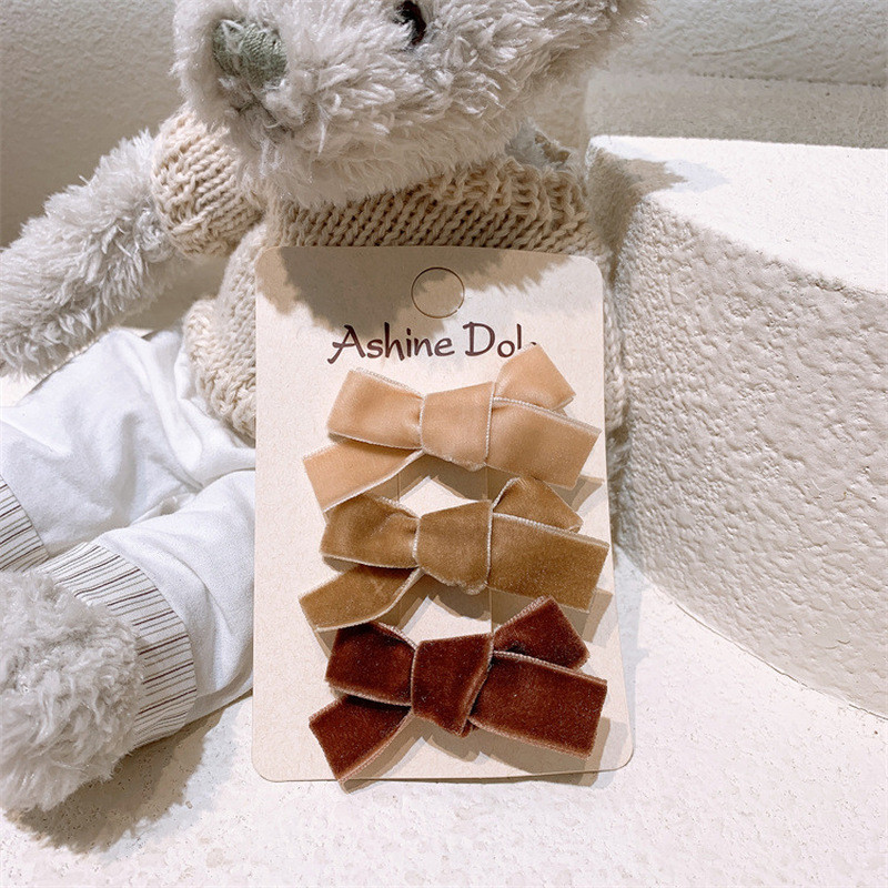 3 gab. Rudens un ziemas jauns modes Sweet Girl Princess Duckbill Clip Bērnu Vienkāršs samta loks matadata matu aksesuāri