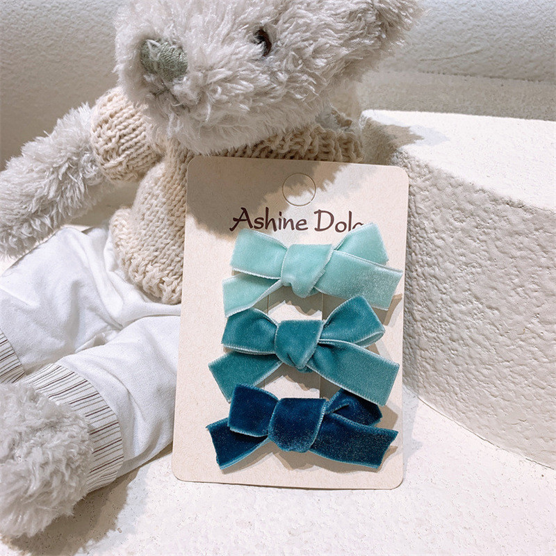 3 gab. Rudens un ziemas jauns modes Sweet Girl Princess Duckbill Clip Bērnu Vienkāršs samta loks matadata matu aksesuāri