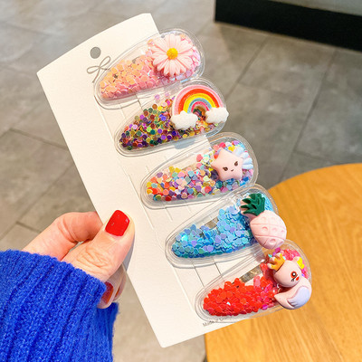 Set od 5 KOM Šljokice u slatkim bojama Ukosnice za žene Djevojke Ukosnice za djecu Lijepe kopče za kosu Geometrijski dodaci za kosu