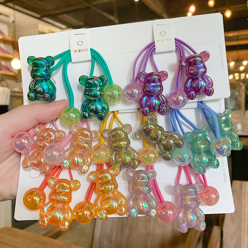 2kom akrilni kompleti elastičnih traka za kosu s medvjedom, dodaci za kosu, ručno rađena gumica za kosu, gumica za kosu