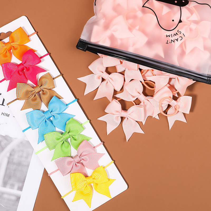 20db/Szett Aranyos masni rugalmas hajgumik lányoknak baba mix színek gumiszalagok lófarok tartó haj nyakkendő gyerek haj kiegészítők