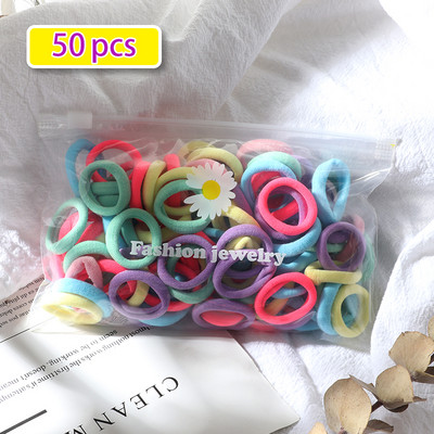 50tk Komplekt Tüdrukute Juuksepaelad Kommivärvid Elastsed Käterätikud Juukseaksessuaarid Beebi hobusesabahoidja Scrunchie peapael