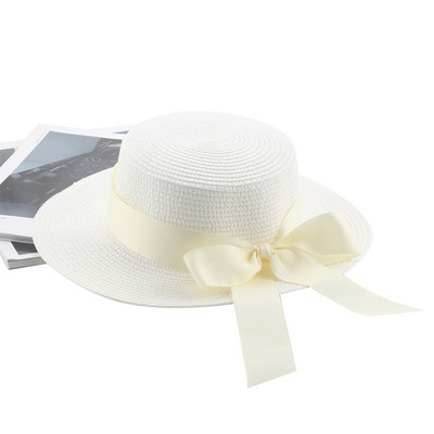 Šešir s kantom Ljetni slamnati šeširi za plažu za žene Ravni vrh s trakom i mašnom Elegantni luksuzni slamnati ženski ljetni šeširi Sombreros De Mujer