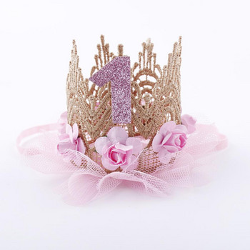 Lovely Baby 1 Year Old Headbands Cute Lace Crown Mesh λουλούδια κορδέλες μαλλιών για κοριτσάκια Νεογέννητα αξεσουάρ μαλλιών γενεθλίων