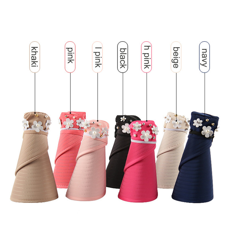 Ljetni šeširi za žene Sklopivi šešir za sunce Vizir s bisernim cvijetom Krema za sunčanje Floppy kapa Ženska bejzbol kapa za slobodno vrijeme na otvorenom