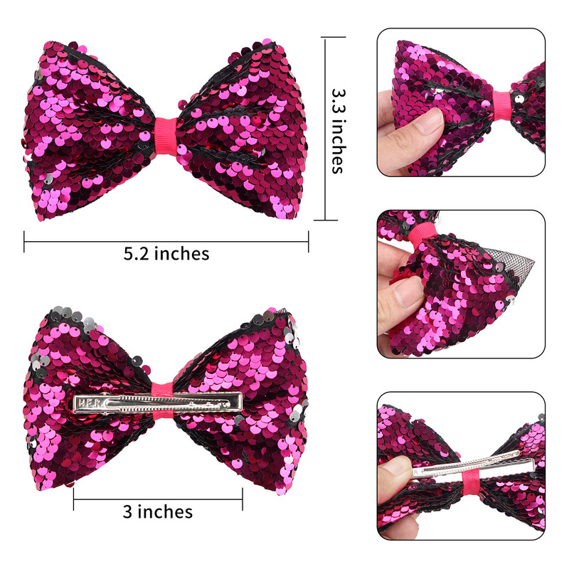 Bling Sparkle Glitter Svečane velike 5 inča šljokice Rainbow Trake Mašne za kosu Aligatorske kopče za djevojčice, malu djecu i djecu