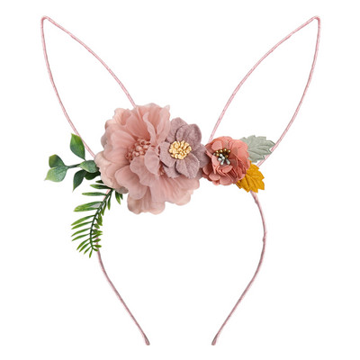 CN Benzile de păr cu flori din organza pentru fete Bentita de iepuraș de Paște Crăciun de petrecere pentru copii Cadouri de Paște Accesorii de păr Urechi de iepure Iepuraș