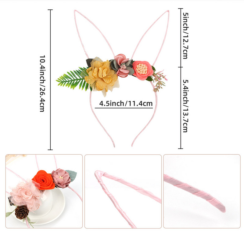 CN Benzile de păr cu flori din organza pentru fete Bentita de iepuraș de Paște Crăciun de petrecere pentru copii Cadouri de Paște Accesorii de păr Urechi de iepure Iepuraș