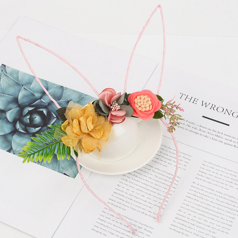 CN Benzile de păr cu flori din organza pentru fete Bentita de iepuraș de Paște Crăciun de petrecere pentru copii Cadouri de Paște Accesorii de păr Urechi de iepure Iepuraș