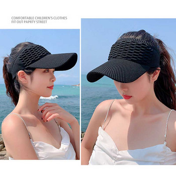 Моден дизайн на гънки Дамски празен цилиндър Лятна едноцветна слънцезащитна шапка с голяма периферия Външна еластична тъкан Спортна шапка за слънце 8010